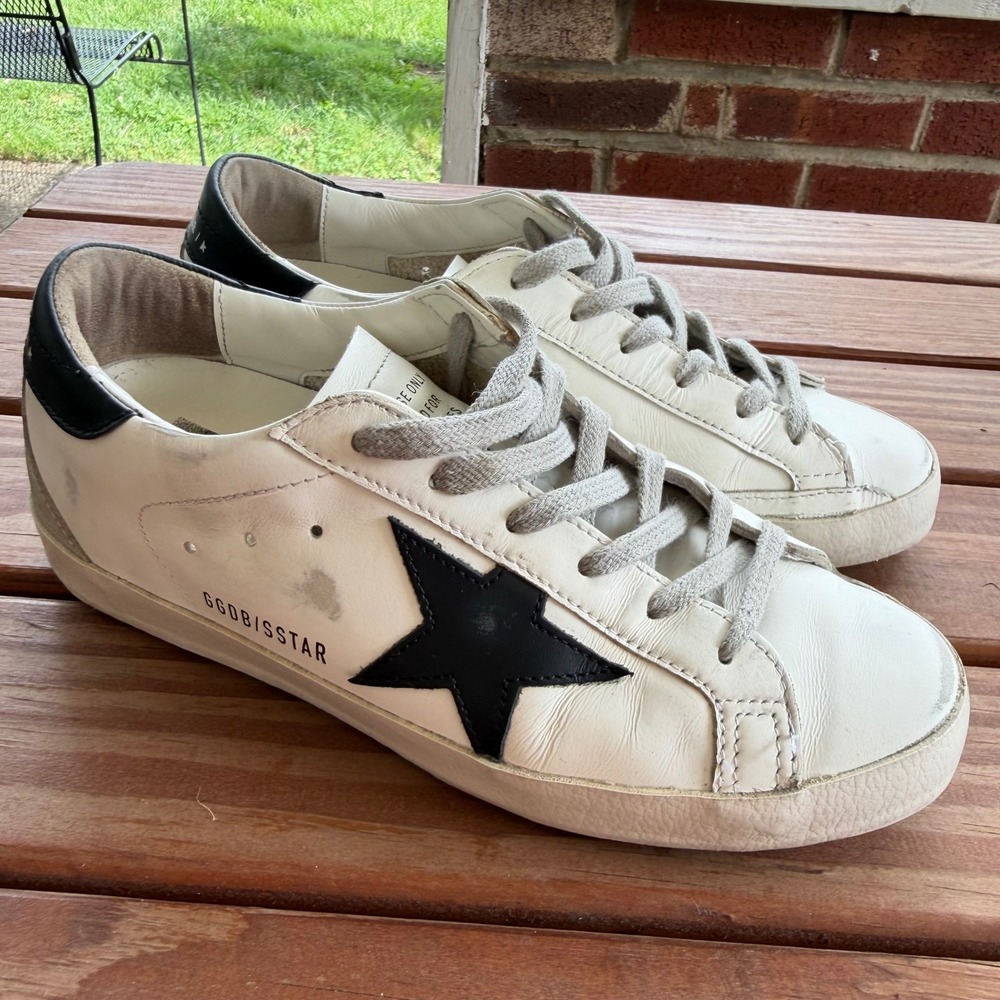 Golden Goose Super-Star Classic White Black Leather Low Sneakers 37 Italy US 7 - Picture 2 of 9